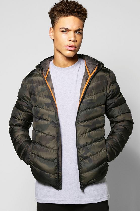 Quilted Camo Jacket With Hood